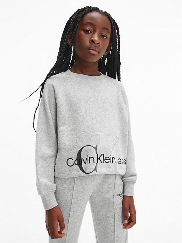 Grey Calvin Klein Oversized Cut Off Girls's Sweatshirt | ROPV-17490