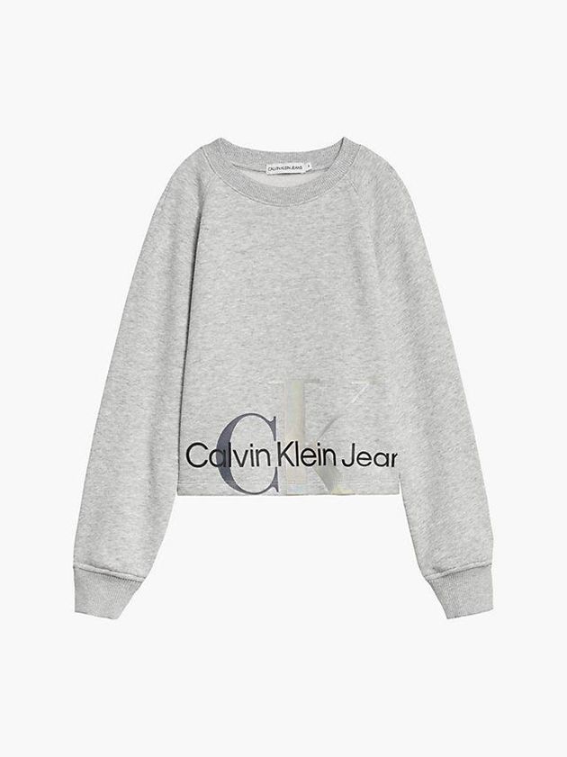 Grey Calvin Klein Oversized Cut Off Girls's Sweatshirt | ROPV-17490