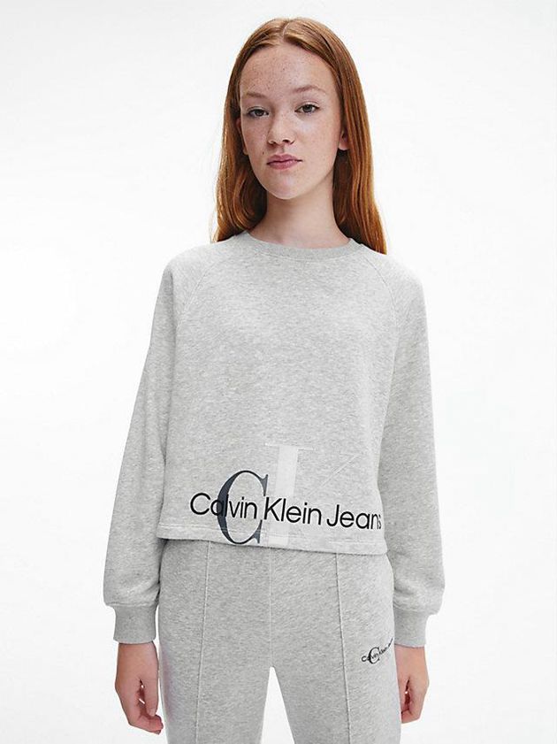 Grey Calvin Klein Oversized Cut Off Girls\'s Sweatshirt | ROPV-17490