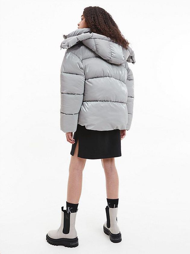 Grey Calvin Klein Oversized Shiny Puffer Women Jacket | VDLK-61754