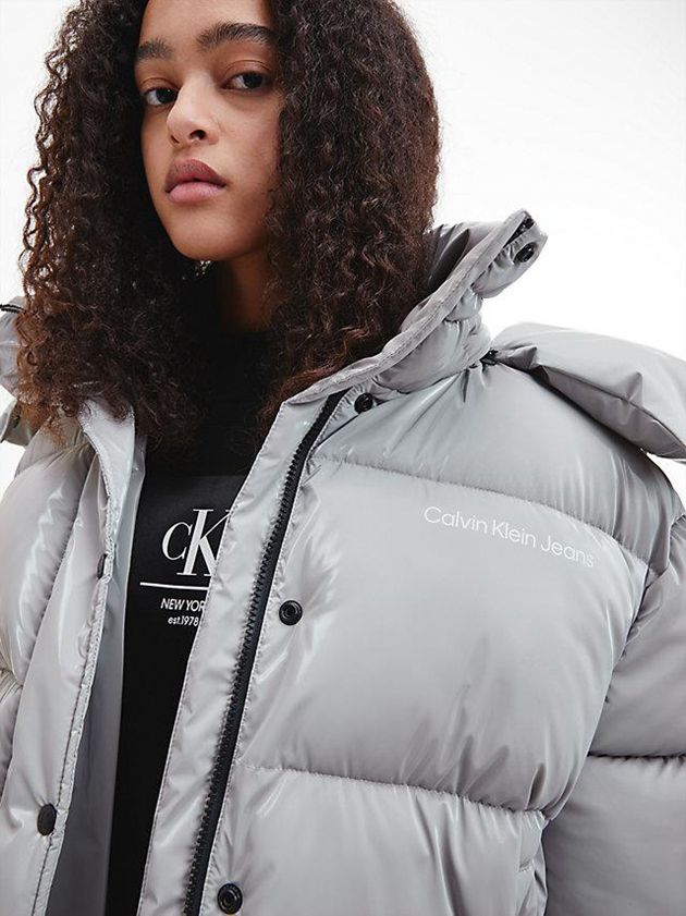 Grey Calvin Klein Oversized Shiny Puffer Women Jacket | VDLK-61754