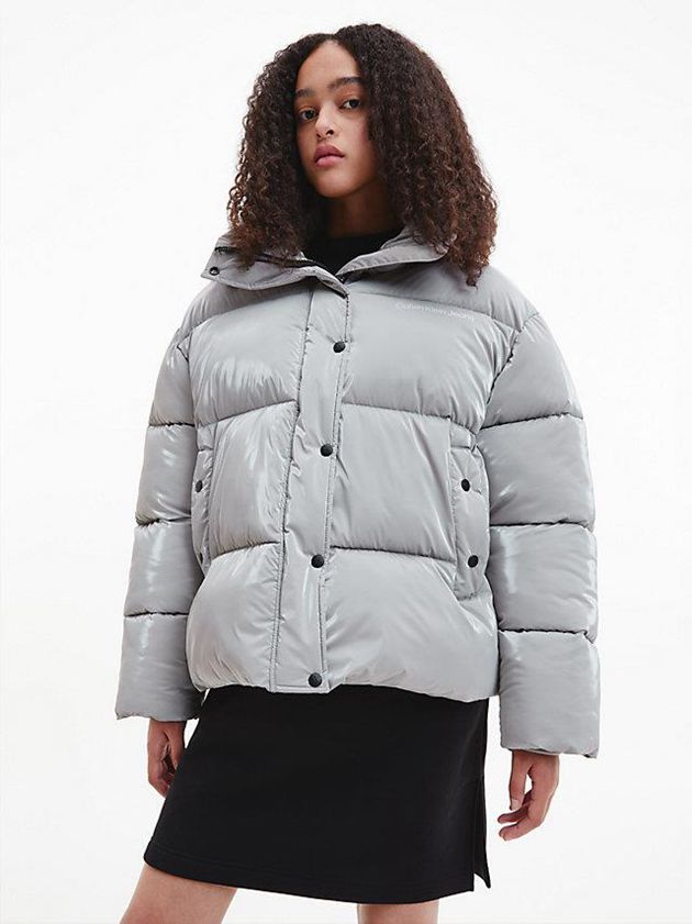 Grey Calvin Klein Oversized Shiny Puffer Women Jacket | VDLK-61754
