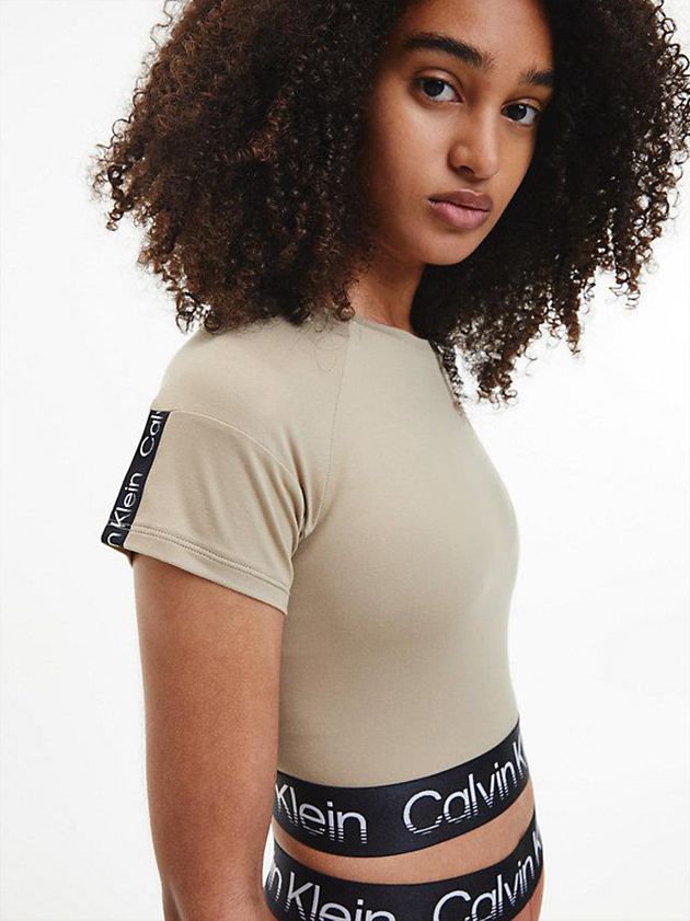 Grey Calvin Klein Recycled Cropped Gym Women T-Shirt | APWV-05162