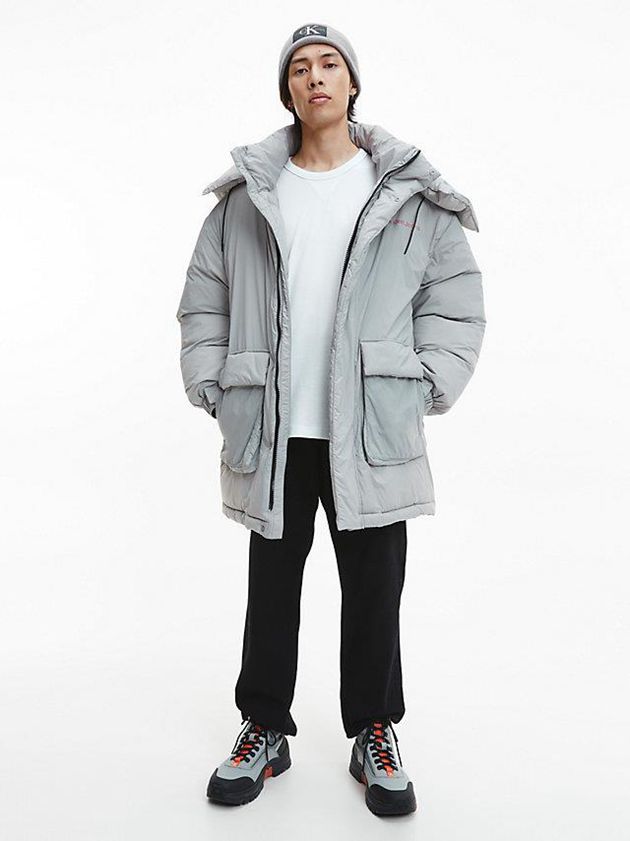 Grey Calvin Klein Recycled Nylon Padded Parka Men Coat | FLTK-27681