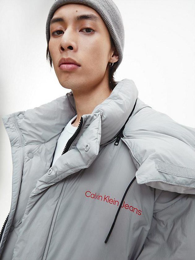 Grey Calvin Klein Recycled Nylon Padded Parka Men Coat | FLTK-27681