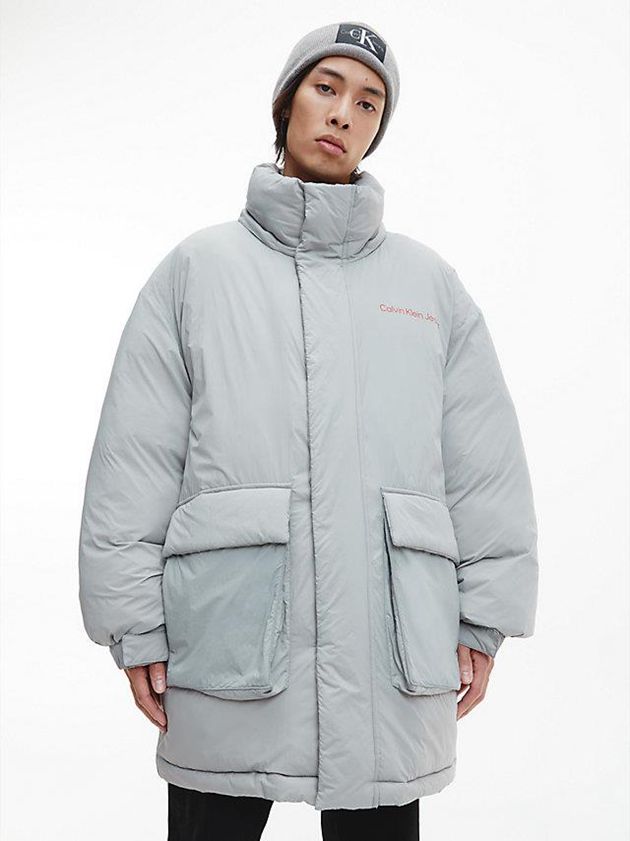 Grey Calvin Klein Recycled Nylon Padded Parka Men Coat | FLTK-27681
