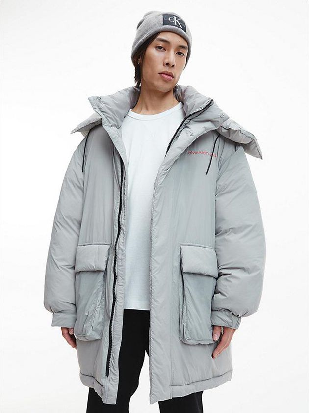 Grey Calvin Klein Recycled Nylon Padded Parka Men Coat | FLTK-27681