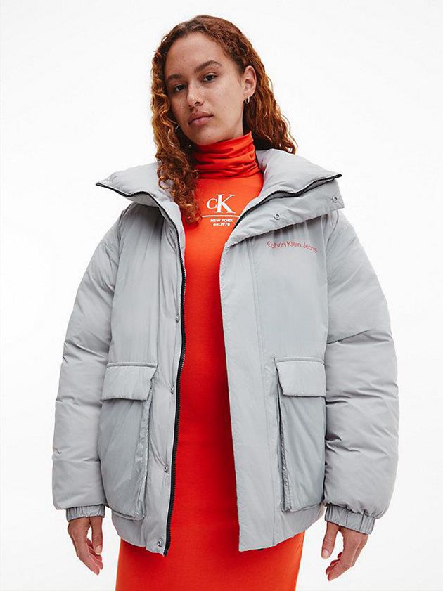 Grey Calvin Klein Recycled Nylon Puffer Men Jacket | FAHV-15824