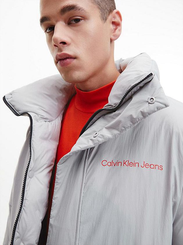 Grey Calvin Klein Recycled Nylon Puffer Men Jacket | FAHV-15824