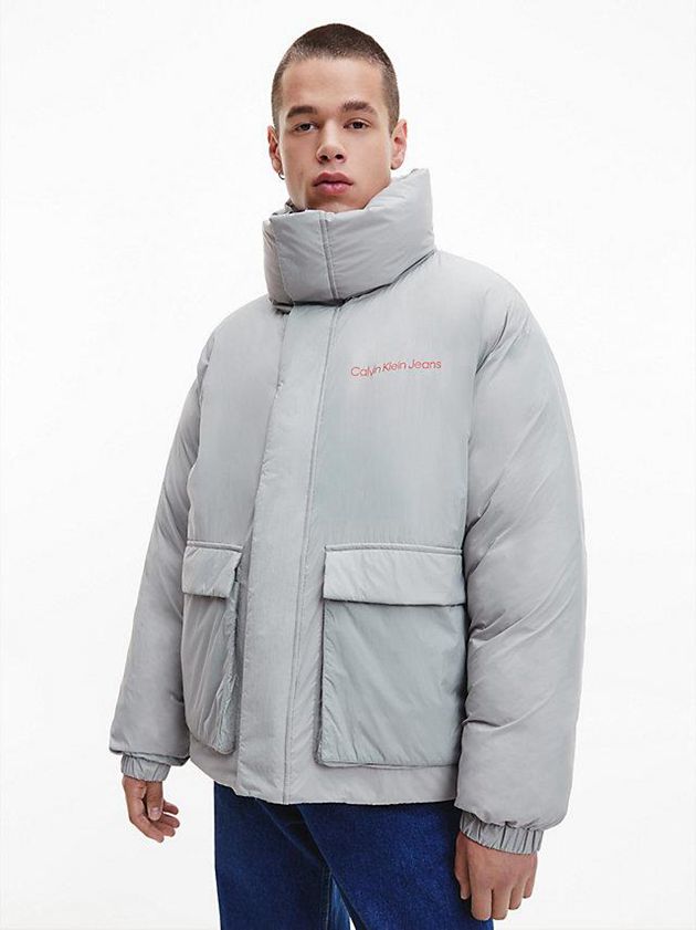 Grey Calvin Klein Recycled Nylon Puffer Men Jacket | FAHV-15824