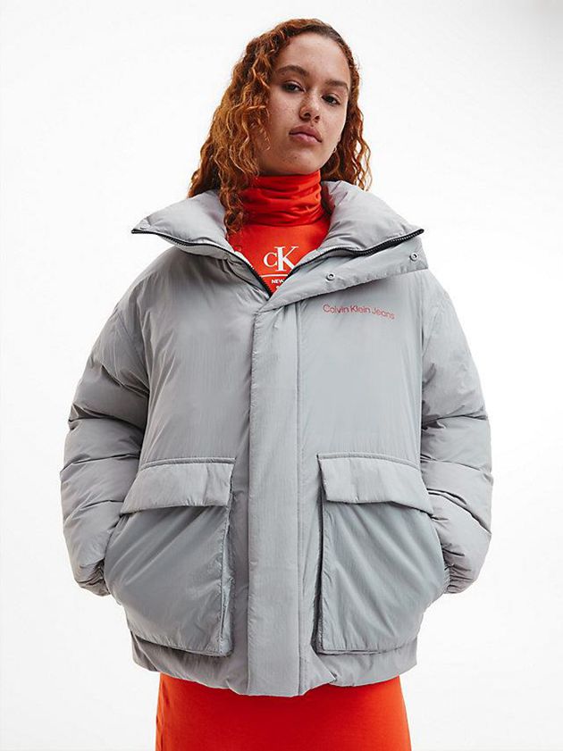 Grey Calvin Klein Recycled Nylon Puffer Men Jacket | FAHV-15824
