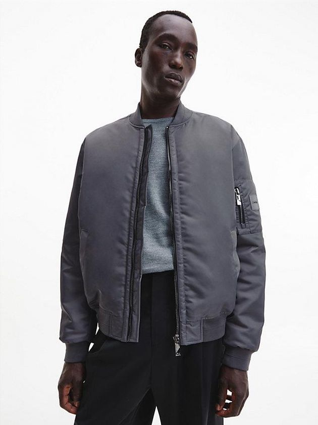 Grey Calvin Klein Recycled Sateen Bomber Men Jacket | OUIS-52364