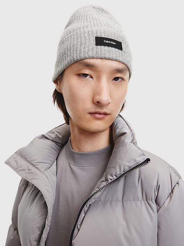 Grey Calvin Klein Recycled Wool Blend Men Beanie | DRSH-52793