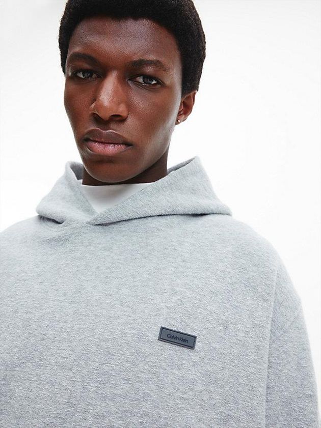 Grey Calvin Klein Relaxed Boucle Fleece Men Hoodie | NEZH-31549