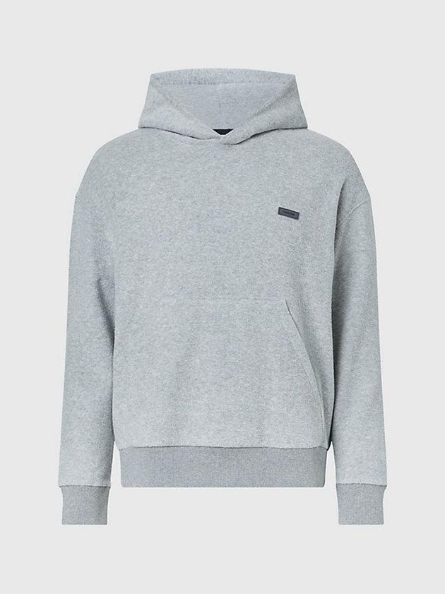 Grey Calvin Klein Relaxed Boucle Fleece Men Hoodie | NEZH-31549