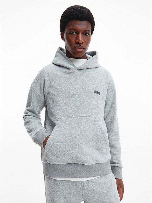 Grey Calvin Klein Relaxed Boucle Fleece Men Hoodie | NEZH-31549