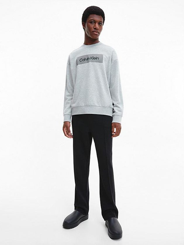 Grey Calvin Klein Relaxed Fleece Logo Men Sweatshirt | QMAJ-63472