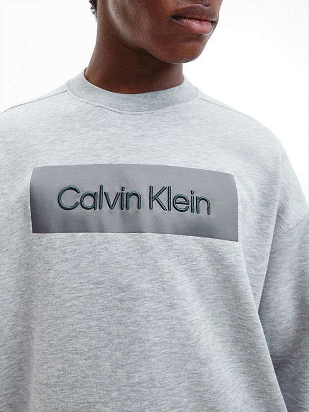 Grey Calvin Klein Relaxed Fleece Logo Men Sweatshirt | QMAJ-63472