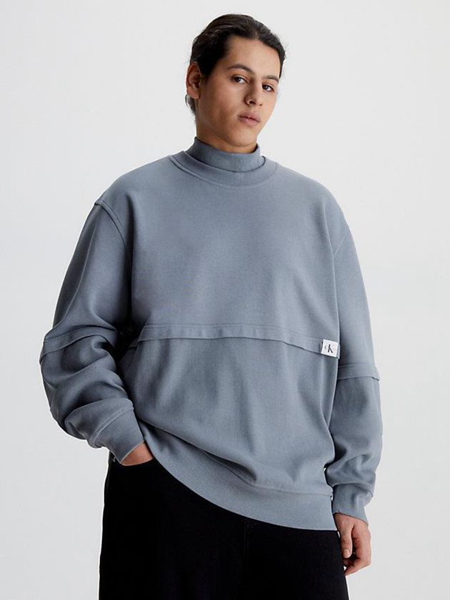 Grey Calvin Klein Relaxed Material Mix Men Sweatshirt | SPKX-58123