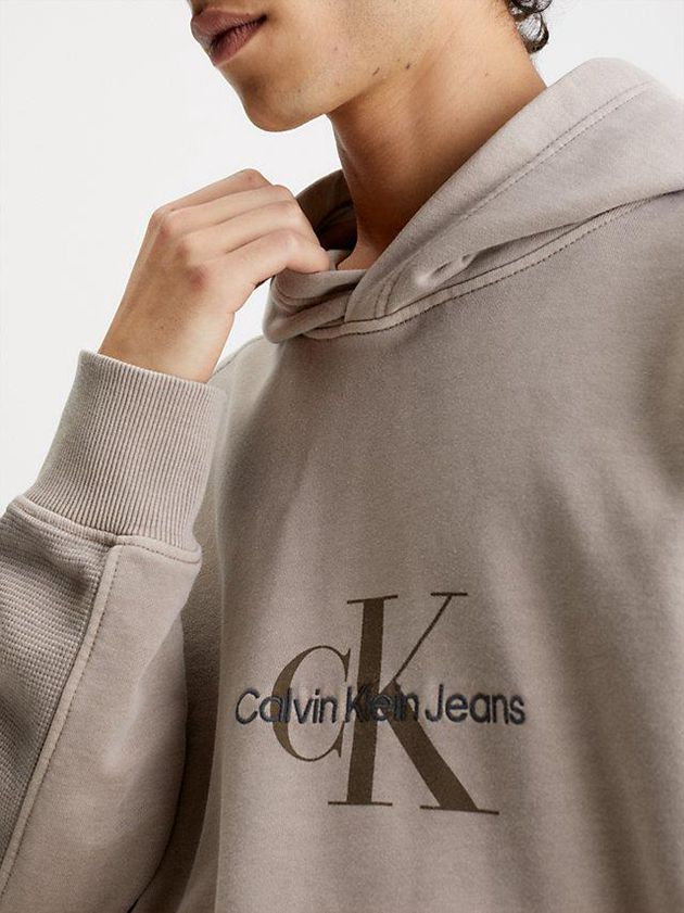 Grey Calvin Klein Relaxed Monogram Men Hoodie | BYEC-97023