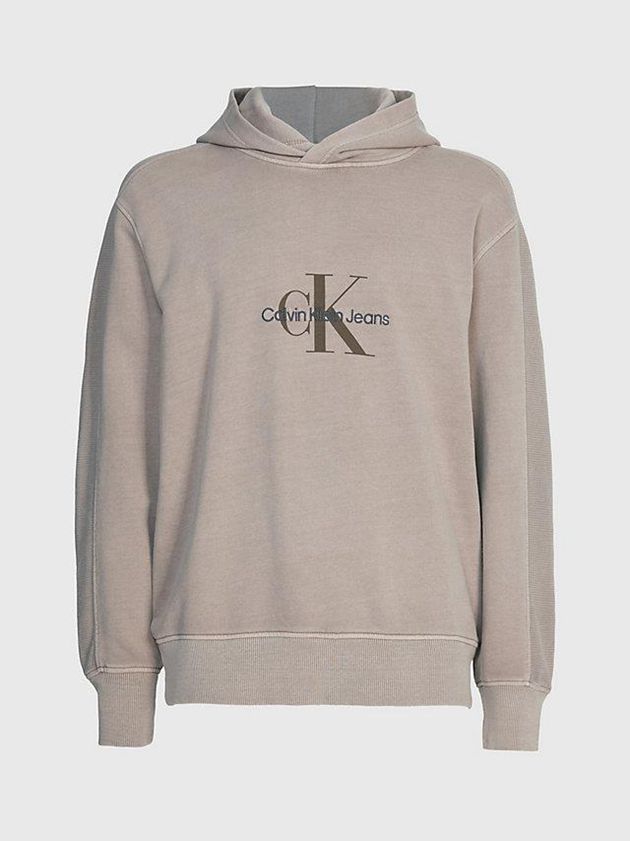 Grey Calvin Klein Relaxed Monogram Men Hoodie | BYEC-97023