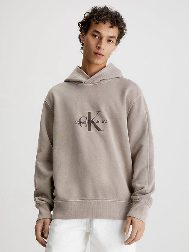 Grey Calvin Klein Relaxed Monogram Men Hoodie | BYEC-97023