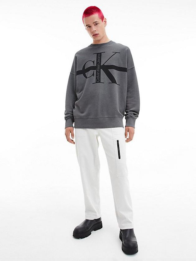 Grey Calvin Klein Relaxed Monogram Men Sweatshirt | RXYM-29081