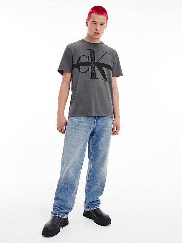 Grey Calvin Klein Relaxed Monogram Men T-Shirt | KCEJ-91823