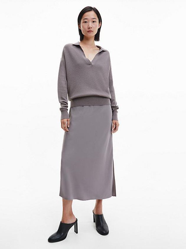 Grey Calvin Klein Relaxed Ribbed Jumper Women Sweater | FEPU-79026
