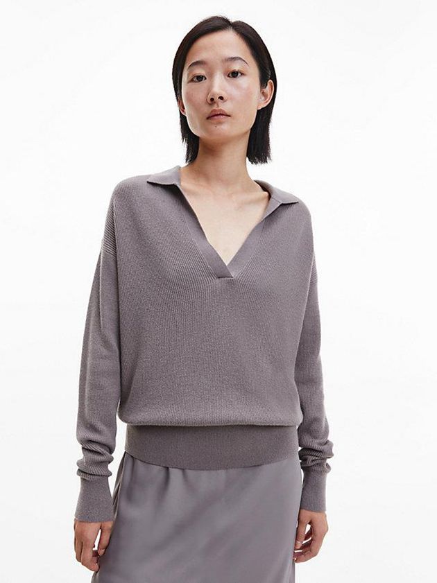 Grey Calvin Klein Relaxed Ribbed Jumper Women Sweater | FEPU-79026