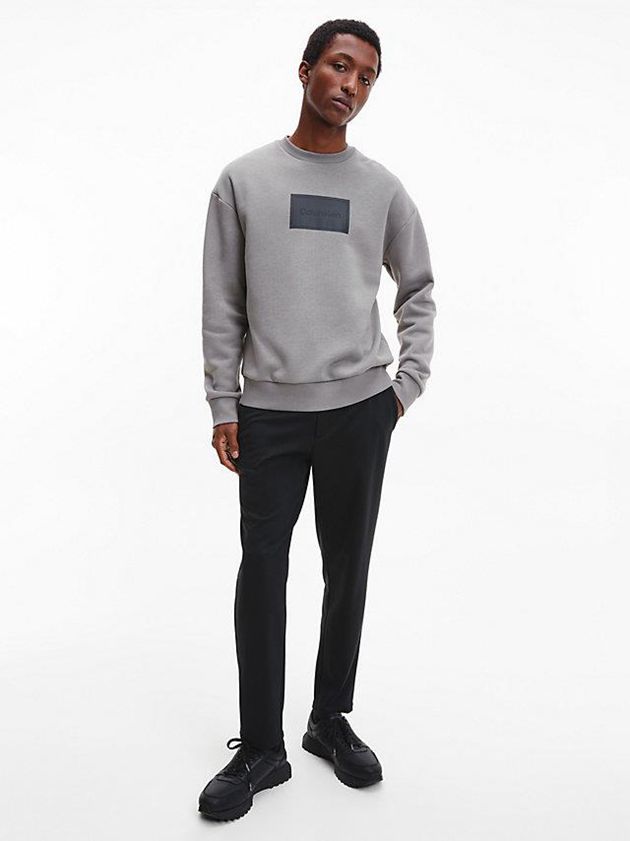 Grey Calvin Klein Relaxed Textured Logo Men Sweatshirt | CZJU-06935