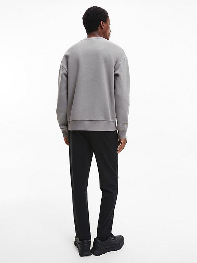 Grey Calvin Klein Relaxed Textured Logo Men Sweatshirt | CZJU-06935