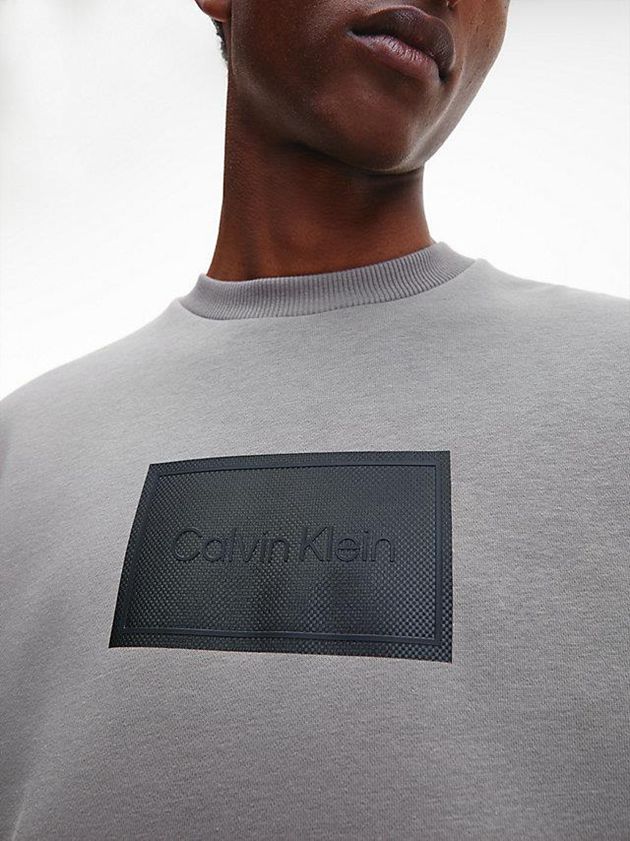 Grey Calvin Klein Relaxed Textured Logo Men Sweatshirt | CZJU-06935