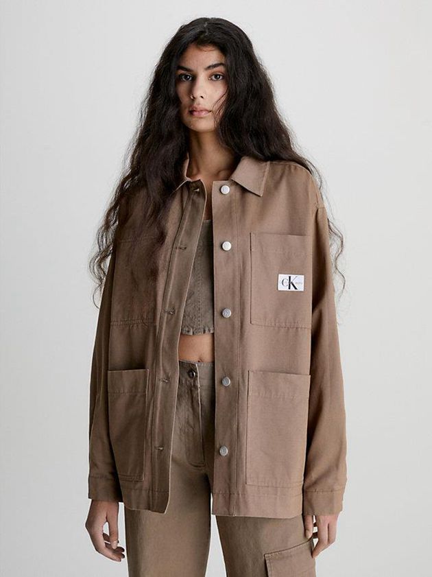 Grey Calvin Klein Relaxed Utility Shirt Women Jacket | CQIN-41037