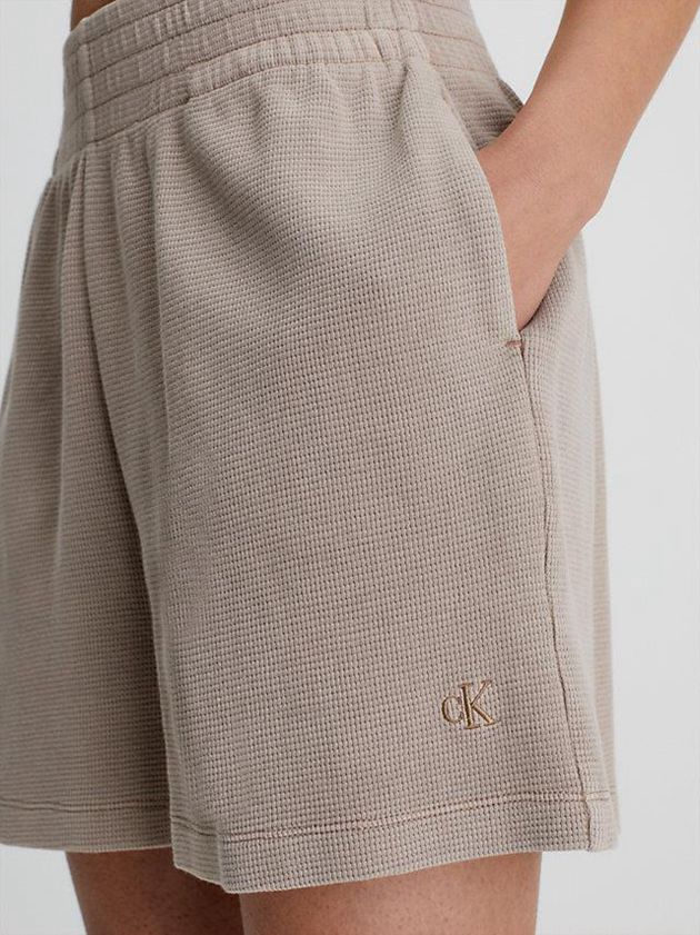 Grey Calvin Klein Relaxed Waffle Cotton Women Shorts | JTQD-82459