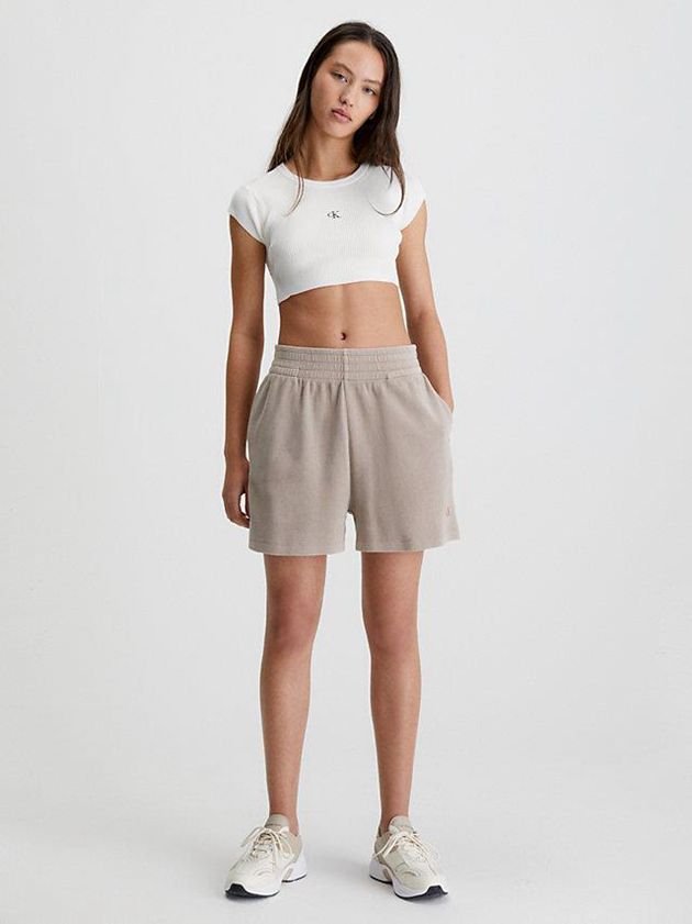 Grey Calvin Klein Relaxed Waffle Cotton Women Shorts | JTQD-82459