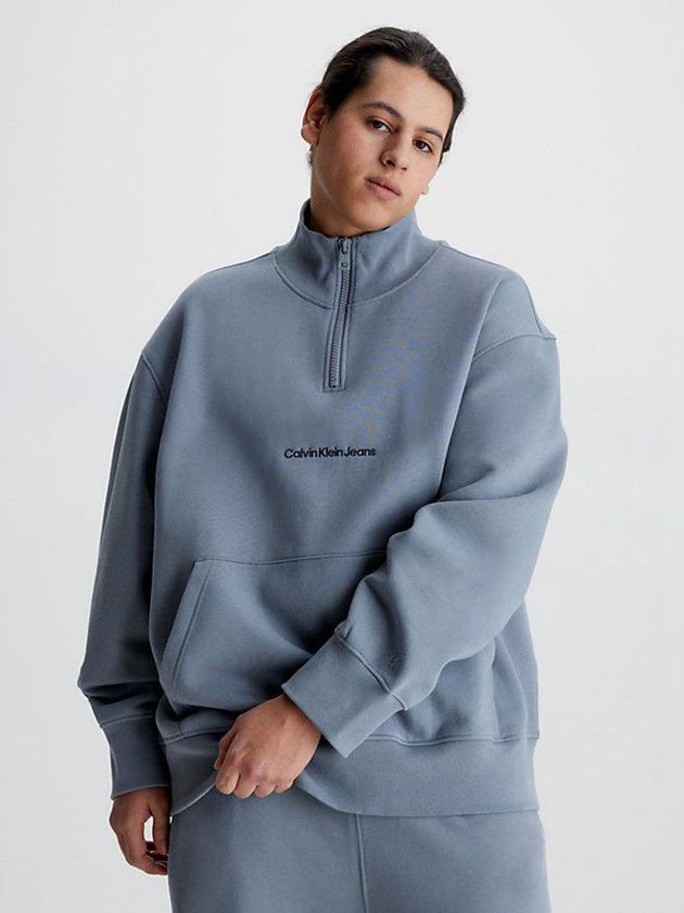 Grey Calvin Klein Relaxed Zip Neck Men Sweatshirt | XYKE-53012