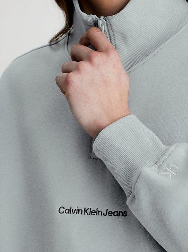 Grey Calvin Klein Relaxed Zip Neck Men Sweatshirt | XYKE-53012