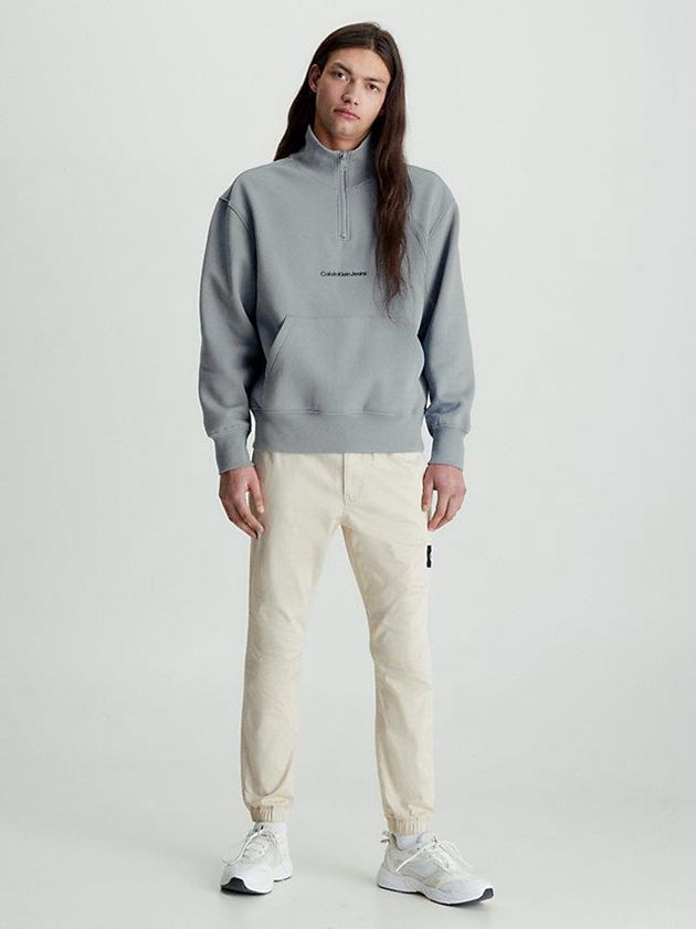 Grey Calvin Klein Relaxed Zip Neck Men Sweatshirt | XYKE-53012
