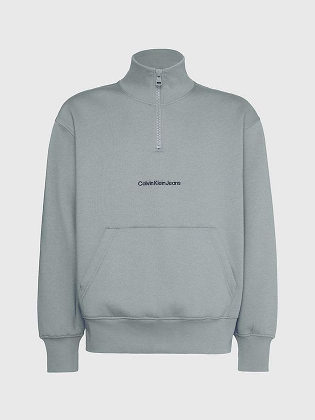 Grey Calvin Klein Relaxed Zip Neck Men Sweatshirt | XYKE-53012