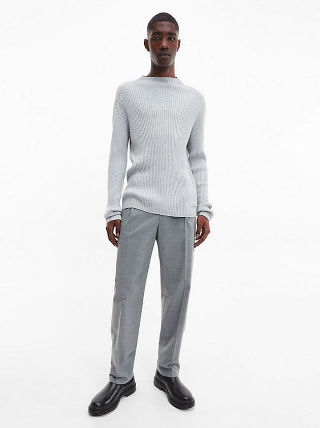 Grey Calvin Klein Ribbed Mock Neck Jumper Men Sweater | CZEK-24539