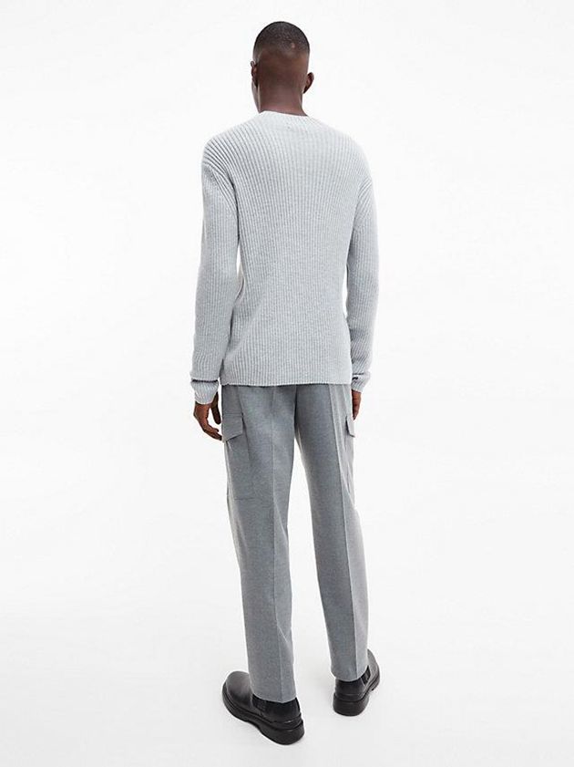 Grey Calvin Klein Ribbed Mock Neck Jumper Men Sweater | CZEK-24539