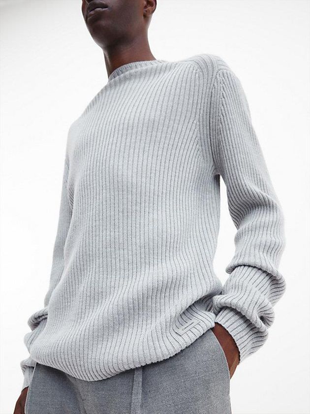 Grey Calvin Klein Ribbed Mock Neck Jumper Men Sweater | CZEK-24539
