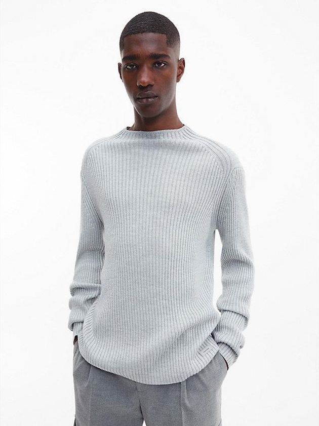Grey Calvin Klein Ribbed Mock Neck Jumper Men Sweater | CZEK-24539