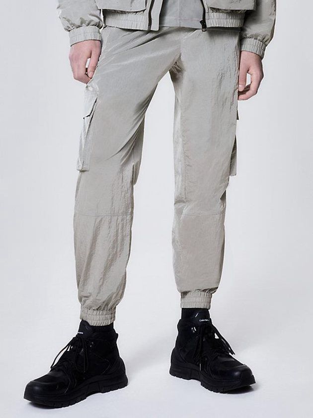 Grey Calvin Klein Shiny Nylon Cargo Men Pants | XDVR-81609