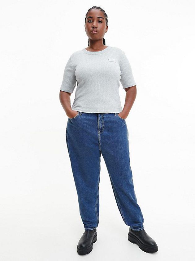 Grey Calvin Klein Slim Cropped Badge Women T-Shirt | FHDI-96431