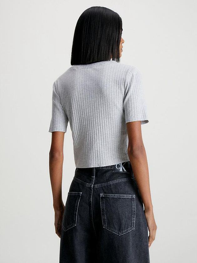 Grey Calvin Klein Slim Cropped Badge Women T-Shirt | FHDI-96431