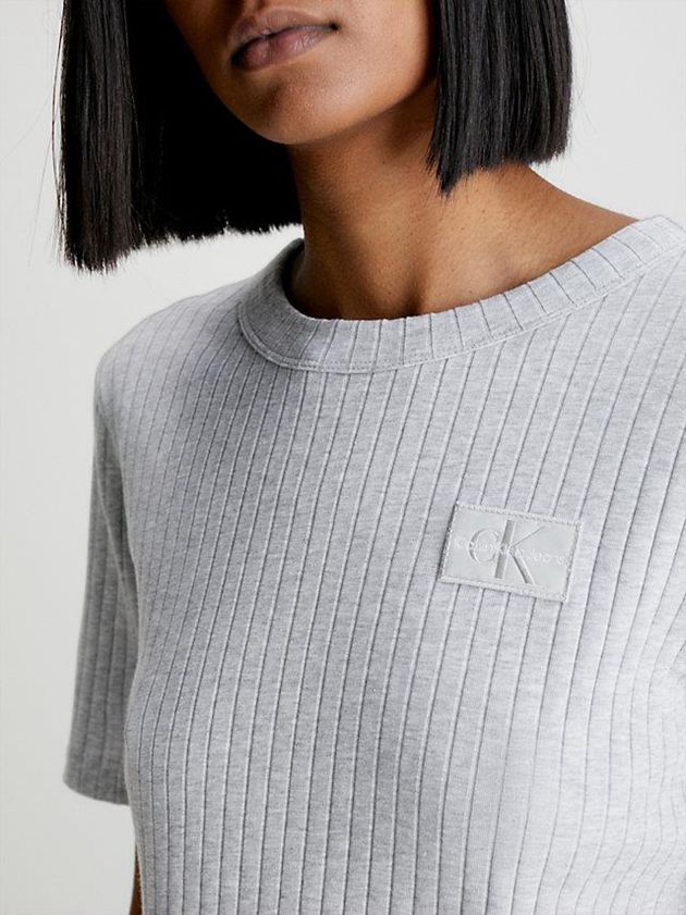 Grey Calvin Klein Slim Cropped Badge Women T-Shirt | FHDI-96431