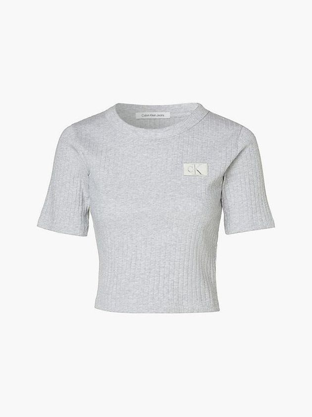 Grey Calvin Klein Slim Cropped Badge Women T-Shirt | FHDI-96431