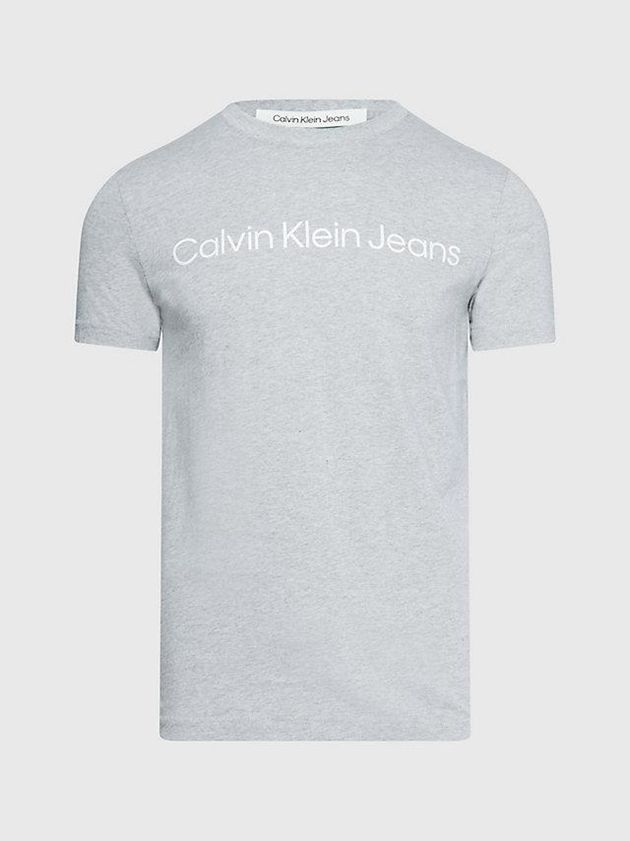Grey Calvin Klein Slim Logo Men T-Shirt | ISWO-75039